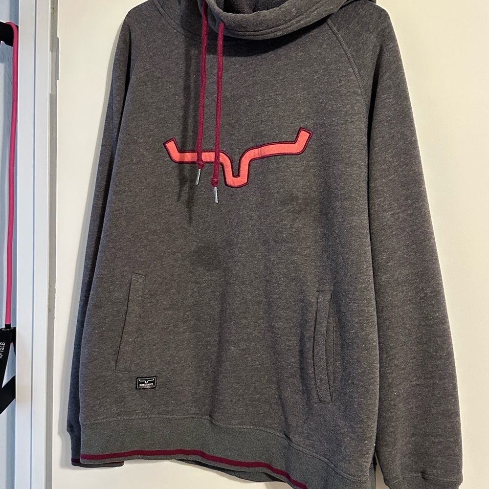 Kimes Ranch Gray and Pink Sweatshirt with Cowl Neck